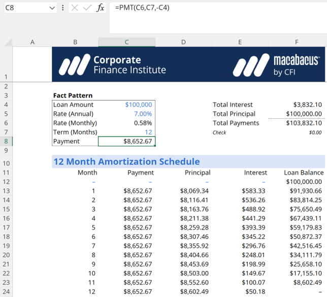 12-Month Amortization Schedule