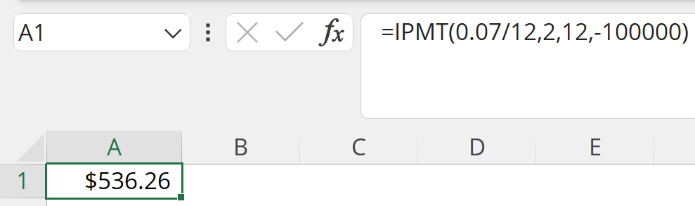 IPMT Function: Second Month