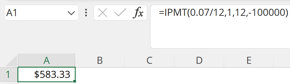 IPMT Function: First Month